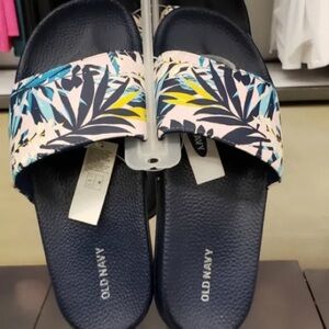 Old Navy Navy Blue Tropical Slide Sandals